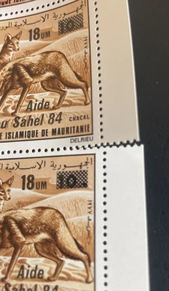 Mauritanie 1984 YT 557 planche surchargé Aide au Sahel surcharge chacal faune