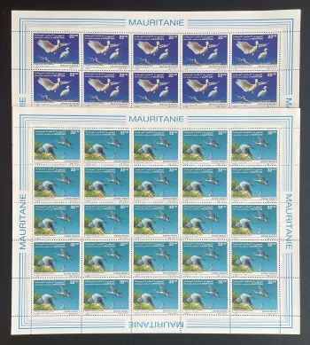 Mauritanie 1986 YT 590-591 planche oiseaux spatule sterne bridée