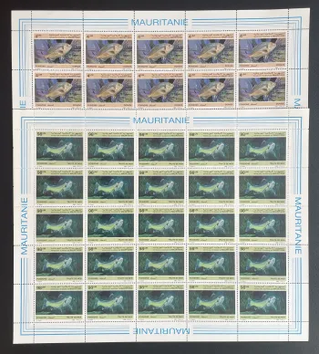 Mauritanie 1986 YT 592 593 planche poissons dorade truite de mer