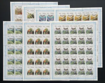 Mauritanie 1989 YT 614-620 planche insectes papillons coccinelles