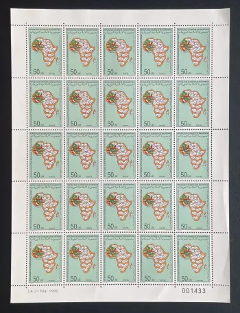 Mauritanie 1990 YT 633 planche école postes Abidjan carte Afrique