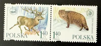 Pologne 1999 Mi. 3787-3788 émission commune cerf chat sauvage faune