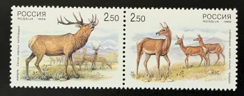 Russie 1999 Mi. 723-724 émission commune cerf élaphe faune animaux