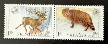Ukraine 1999 Mi. 321-322 émission commune cerf élaphe chat sauvage faune