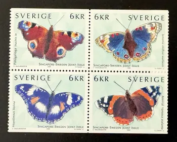 Suède 1999 Mi. 2125-2128 émission commune Singapour papillons faune