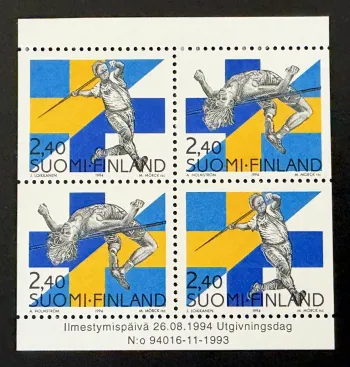 Finlande 1994 Mi. 1266-1267 émission commune Suède athlétisme bloc