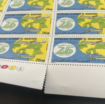 Mauritanie 1986 YT PA 246 planche Air Afrique 25 ans avion carte Afrique
