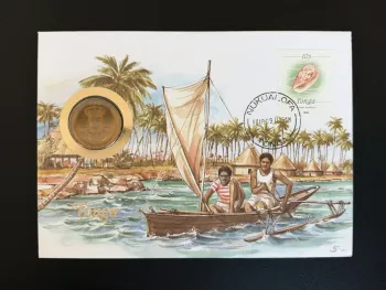 Tonga enveloppe numismatique timbre coquillage 1988 Nukualofa