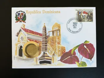 République Dominicaine enveloppe numismatique FDC 1986 monnaie timbre
