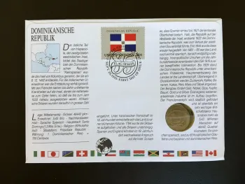 République Dominicaine enveloppe numismatique FDC 1986 monnaie timbre