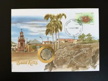 Saint Kitts Numismatischer Umschlag Philswiss 1991 5-Cent-Münze