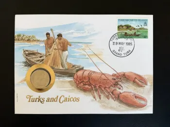 Turks Caicos Islands enveloppe numismatique FDC 1985 Philswiss
