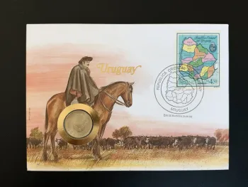 Uruguay Numismatik-FDC-Umschlag 1984 Briefmarke Karte Münze Gaucho