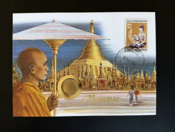 Myanmar Enveloppe numismatique Philswiss 1992 Pagode Shwedagon