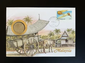 Malaysia 1987 Numismatischer Umschlag FDC Münze Briefmarke Serunai