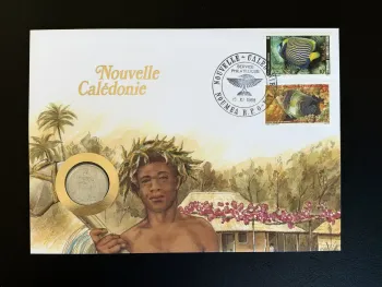 Nouvelle Calédonie enveloppe numismatique 1988 timbres poissons
