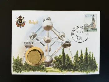 Belgique enveloppe numismatique 1985 Atomium Bruxelles pièce