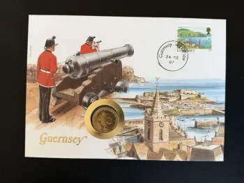 Guernsey 1987 numismatic cover Philswiss 7p stamp coin