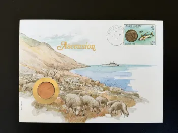 Ascension Island 1985 enveloppe numismatique Philswiss Yellowfin Tuna
