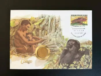Congo enveloppe numismatique Philswiss timbre 200F CFCO 1984 pièce