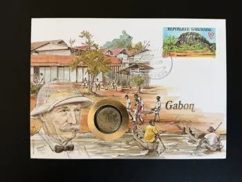 Gabon enveloppe numismatique Philswiss 1985 timbre Medouneu 90F
