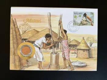 Malawi numismatic cover 1992 bird stamp Lilongwe