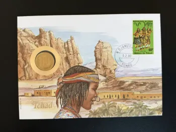Enveloppe numismatique Tchad 10 Francs Danses Sara Kaba 1990