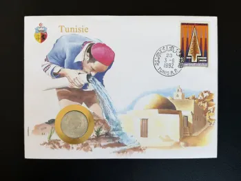 Tunisia numismatic cover 1992 arrow stamp coin Tunis