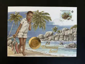Enveloppe numismatique Zil Elwannyen Sesel Seychelles 1991 pièce