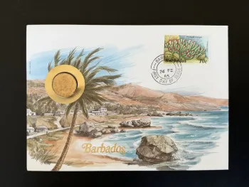 Barbados 1985 Numisbrief Philswiss FDC enveloppe pièce Anémone 10c