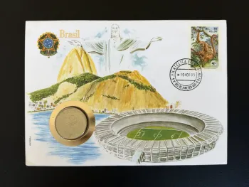 Brasilien numismatischer Umschlag 1985 Cruzeiros Münze WWF Affen Briefmarke