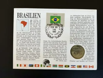 Brésil enveloppe numismatique 1985 pièce Cruzeiros timbre WWF singes