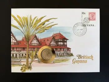 Numismatischer Umschlag Britisch-Guyana 1985 Philswiss Georgetown