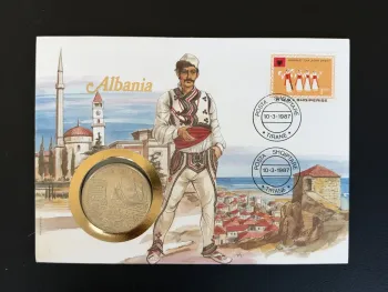 Albanie enveloppe numismatique 5 Leke 1987 Tirana Philswiss