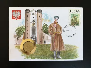 Pologne enveloppe numismatique 1987 pièce 10 Zlotych timbre ONU Polska