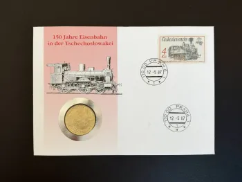 Numisbrief Tchécoslovaquie 150 ans chemin de fer locomotive 1987