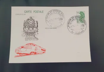Carte postale train TGV cachet Salon Modèle Réduit Maubeuge 1986