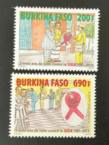 Burkina Faso 2011 Mi. 1944-1945 lutte contre SIDA ruban rouge prévention