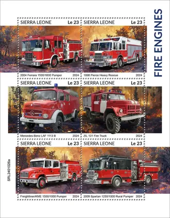 Sierra Leone 2024 Mi. 18491-18496 feuillet camions de pompiers