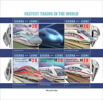 Sierra Leone 2024 Mi. 18545-18549 feuillet trains les plus rapides du monde