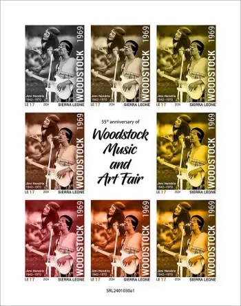 Sierra Leone 2024 Mi. 18711-18718 feuillet non dentelé Woodstock musique Joplin