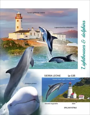 Sierra Leone 2024 Mi. Bl. 3149 bloc non dentelé phares dauphins